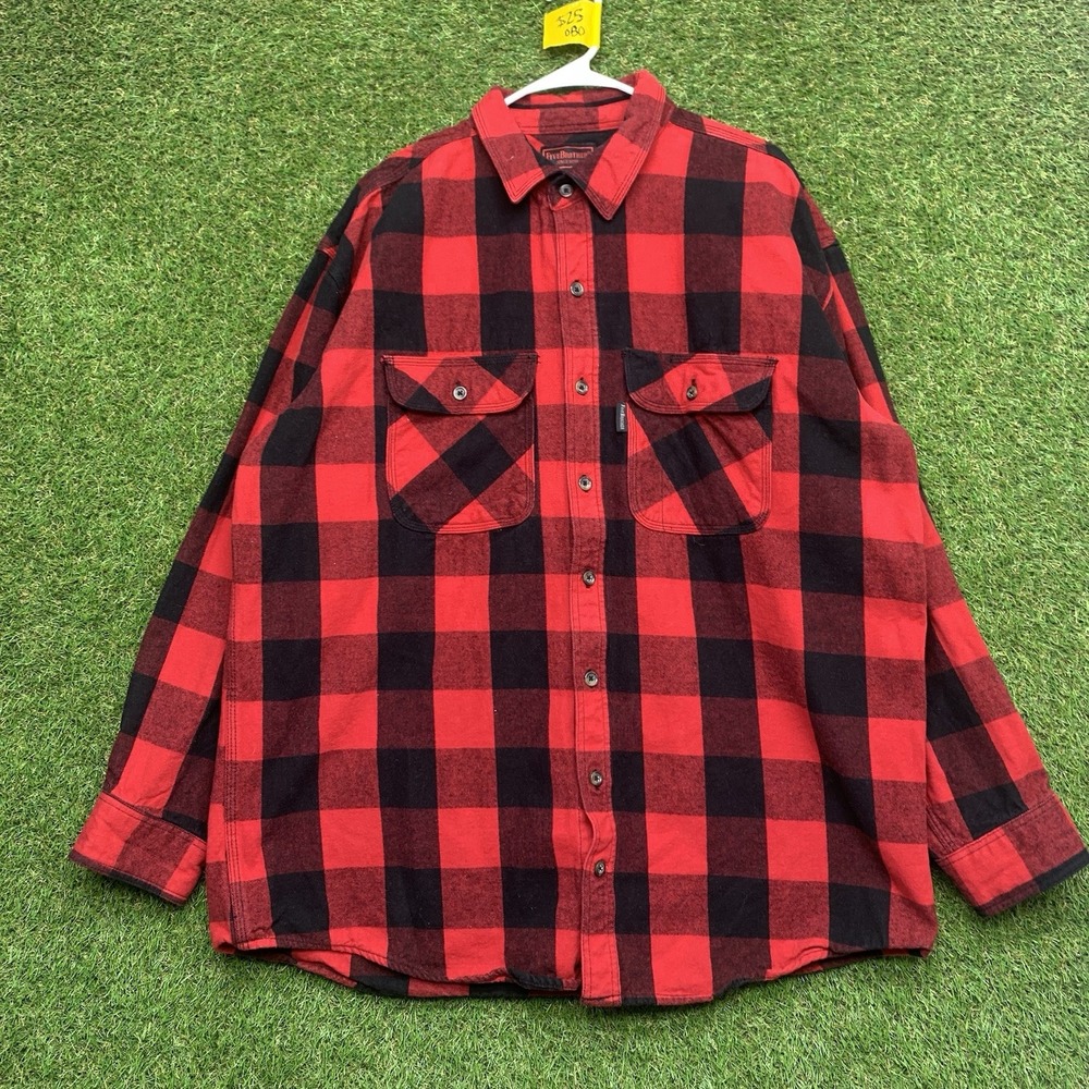 Five Brother Flannel Shirt Mens 2XL Tall Red Buffalo Plaid Button Up Outdoor